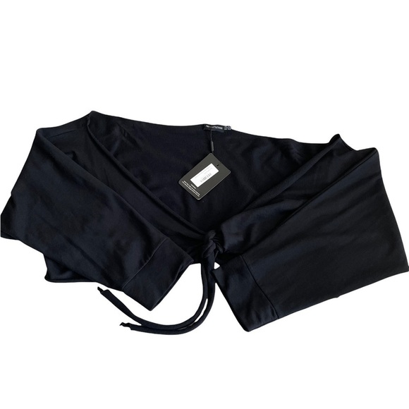 Pretty Little Thing Black Bardot Tie Front Cropped Sweater - Picture 7 of 10